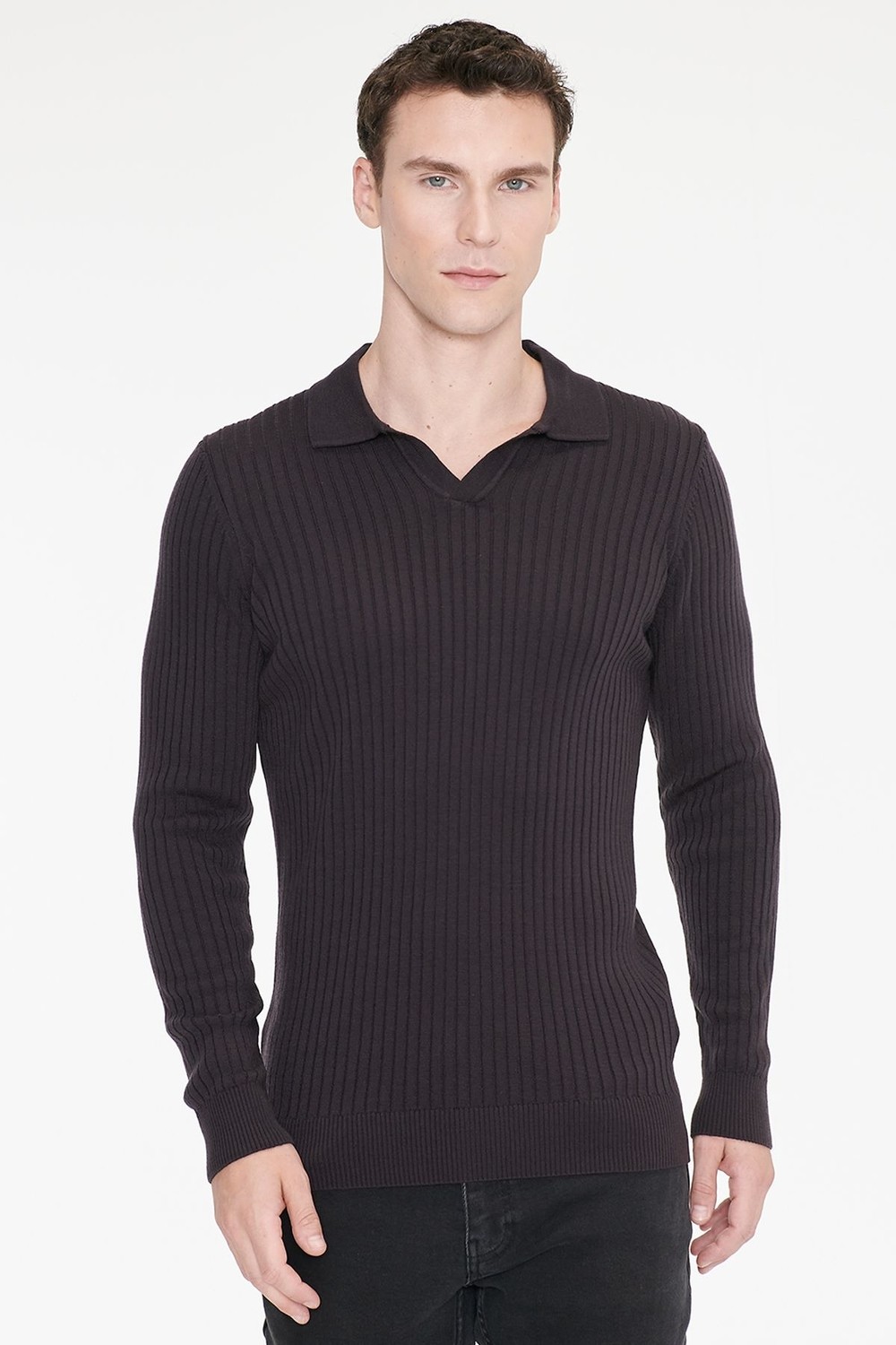 Altınyıldız Classics Standart Fit Normal Kesim Polo Yaka Jakarlı Triko Kazak