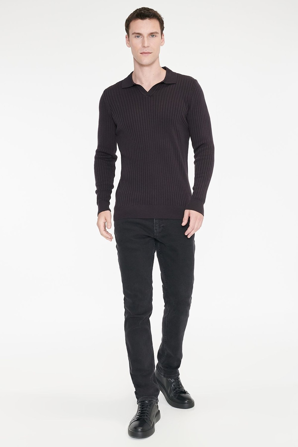 Altınyıldız Classics Standart Fit Normal Kesim Polo Yaka Jakarlı Triko Kazak görsel 7