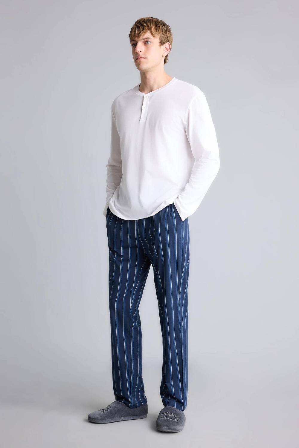 DeFacto %100 Pamuk New Regular Fit Uzun Kollu Düğme Detaylı Üst Çizgili Alt 2'li Pijama Takımı H7607AX26AU görsel 2