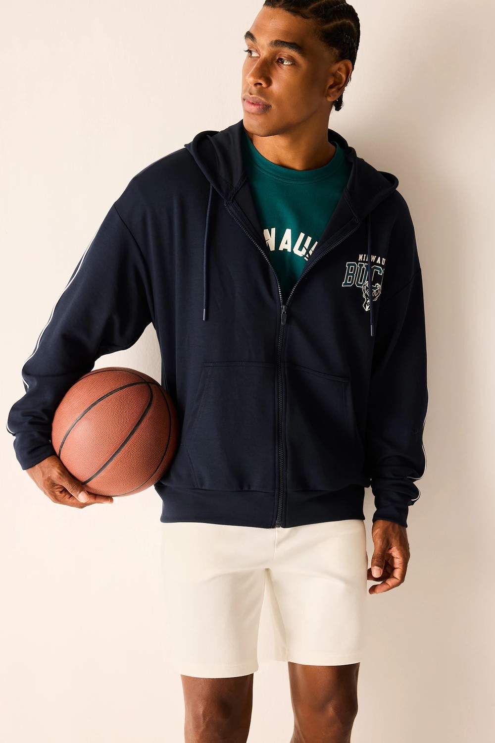 DeFacto NBA Milwaukee Bucks Oversize Kapüşonlu Cepli Fermuarlı Sweatshirt Hırka H7762AX26AU görsel 2