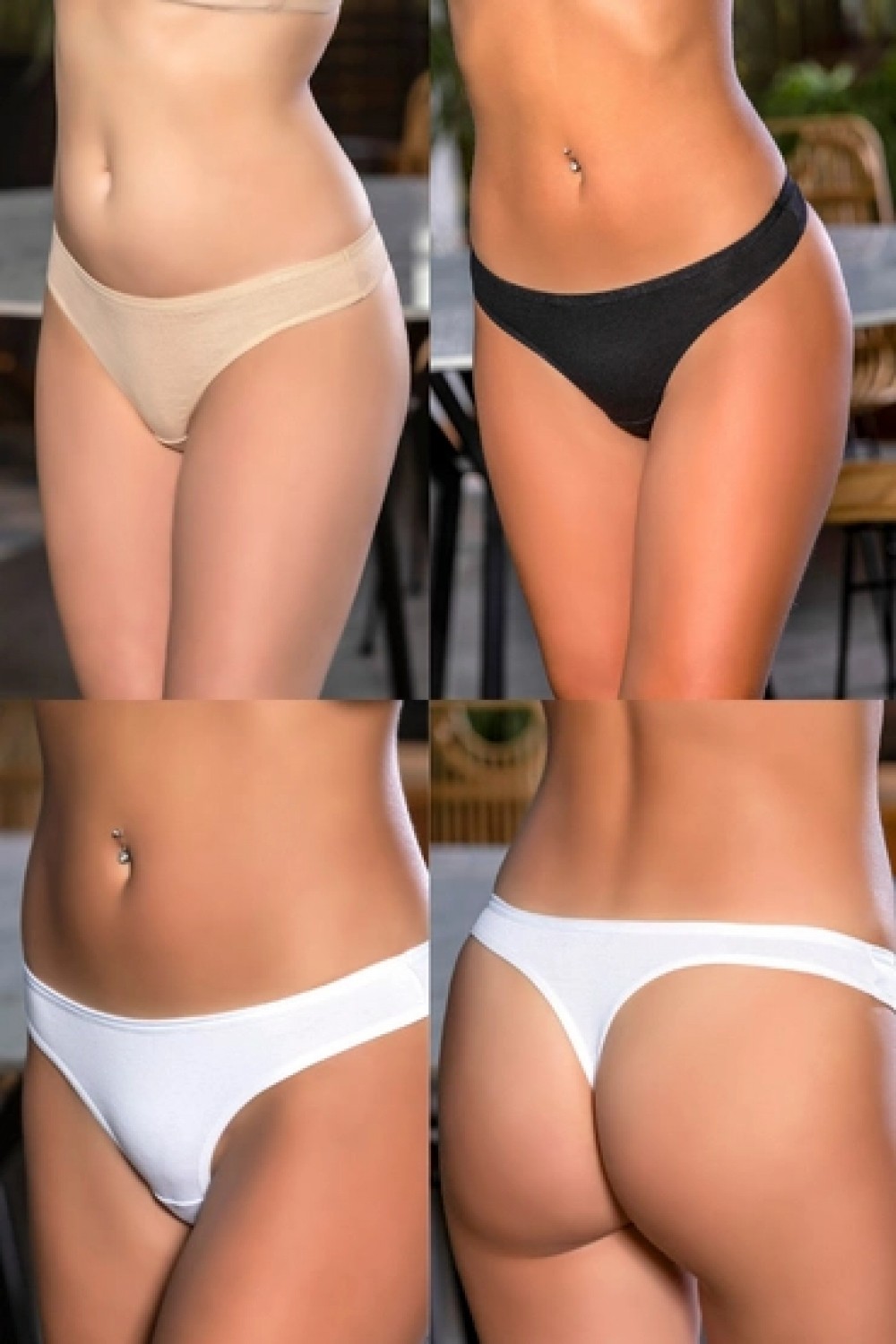 Marsilyan ™- Pamuklu String (Karışık) Siyah-Beyaz-Ten (MGP2962)
