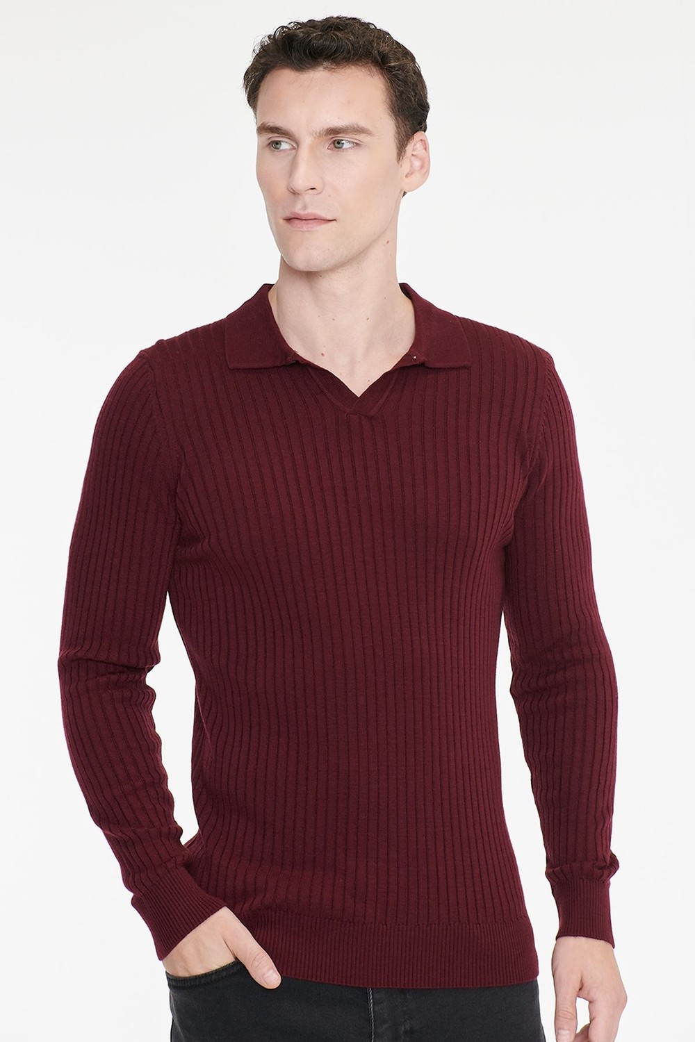 Altınyıldız Classics Standart Fit Normal Kesim Polo Yaka Jakarlı Triko Kazak