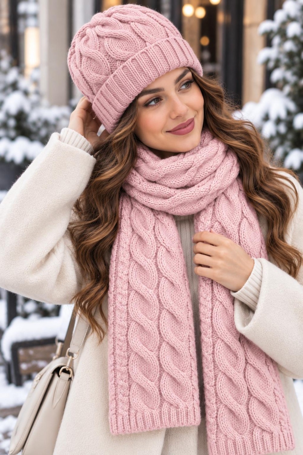 Wearflawless Kadın Yün 2'li Takım Kışlık Şık Örme Bere ve Atkı Takımı, Ikili Atkı ve Bere Seti, Kadınlar Için Hediye