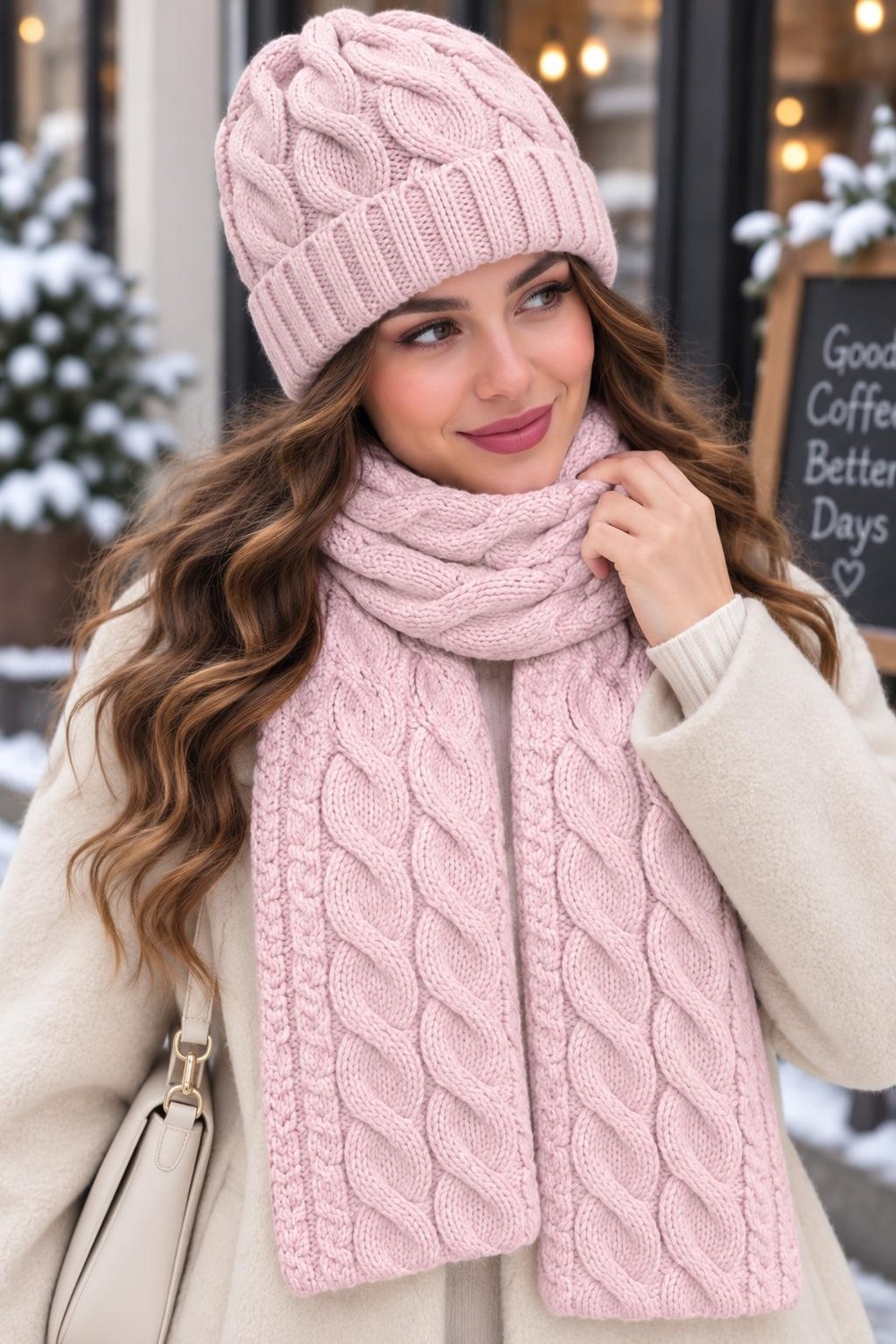 Wearflawless Kadın Yün 2'li Takım Kışlık Şık Örme Bere ve Atkı Takımı, Ikili Atkı ve Bere Seti, Kadınlar Için Hediye görsel 2