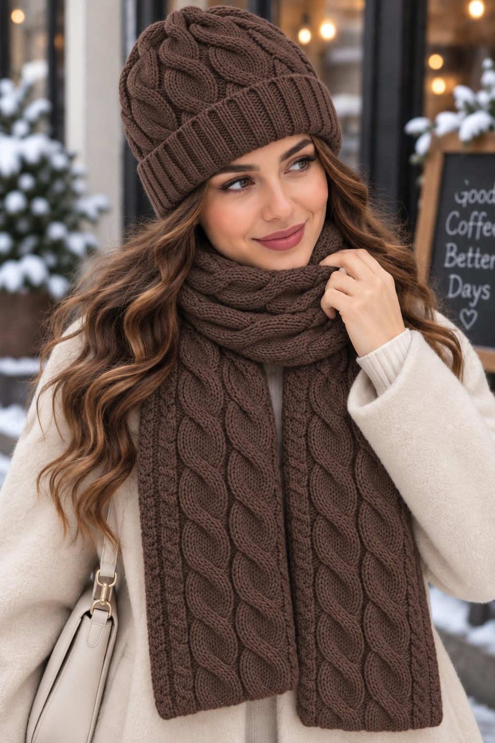 Wearflawless Kadın Yün 2'li Takım Kışlık Şık Örme Bere ve Atkı Takımı, Ikili Atkı ve Bere Seti, Kadınlar Için Hediye