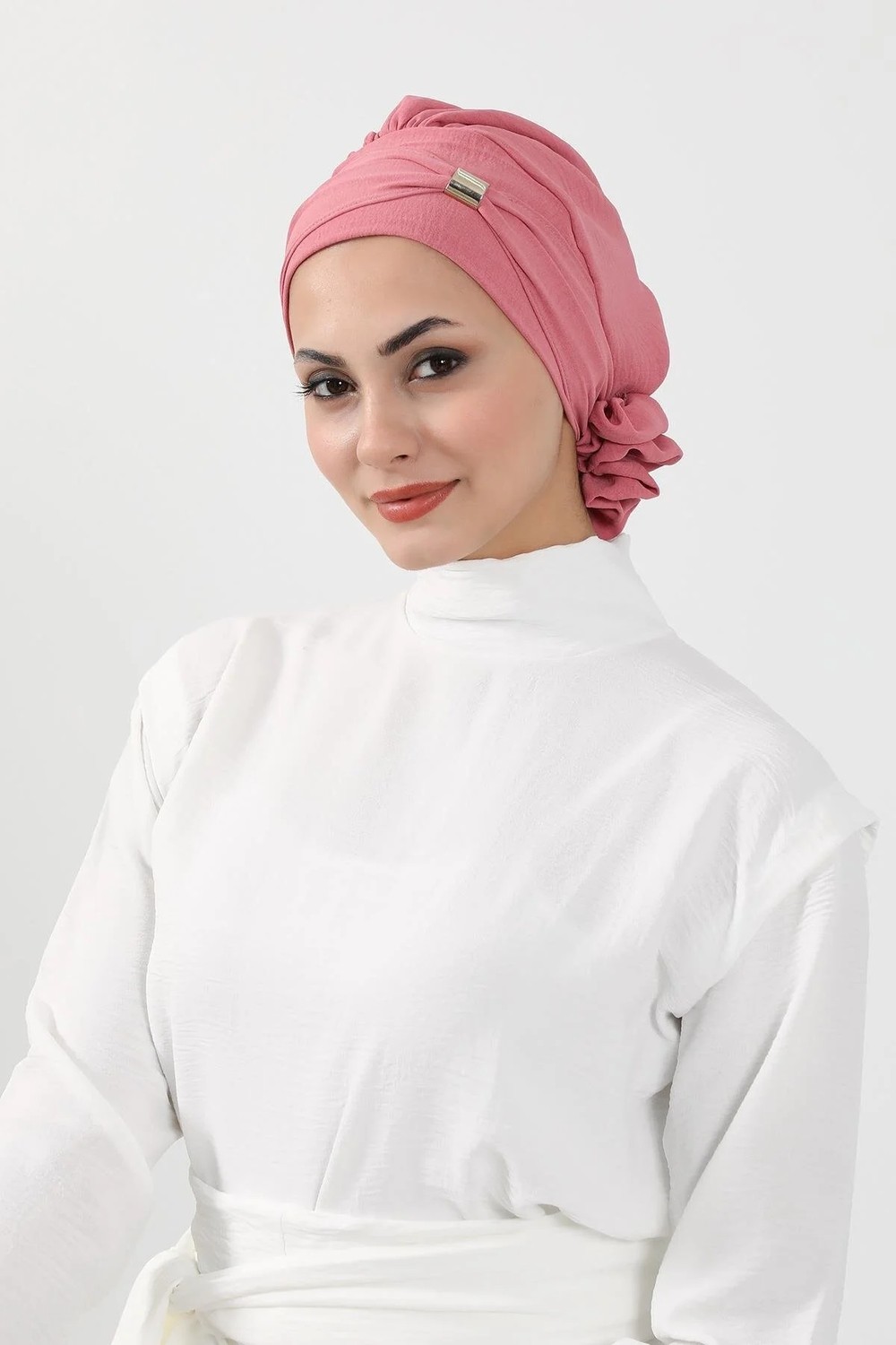 Ayşe Tasarım Aksesuarlı Hazır Türban,Koyu Pembe,HT-95 görsel 8