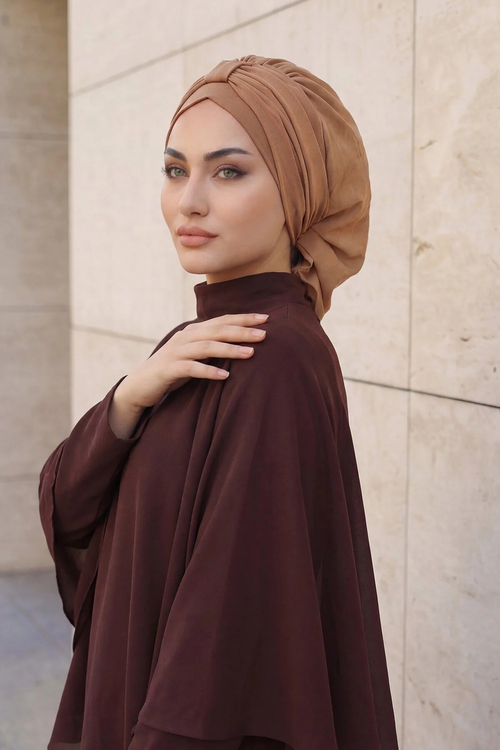 Ayşe Tasarım Pratik Kullanışlı Hazır Türban,Camel,HT-90 görsel 7