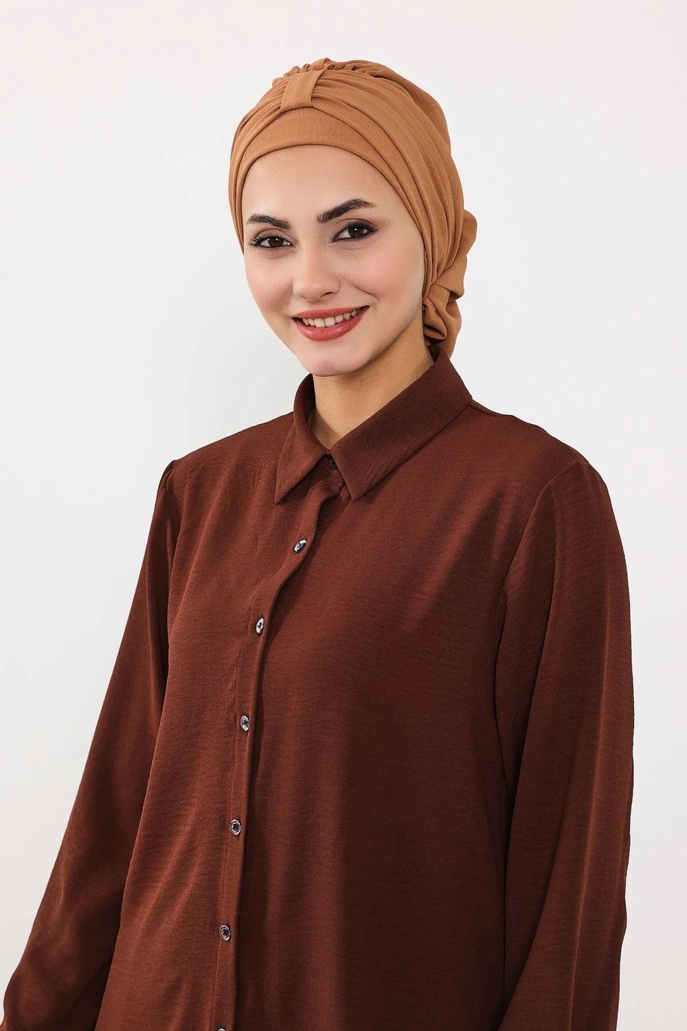 Ayşe Tasarım Pratik Kullanışlı Hazır Türban,Camel,HT-90 görsel 8