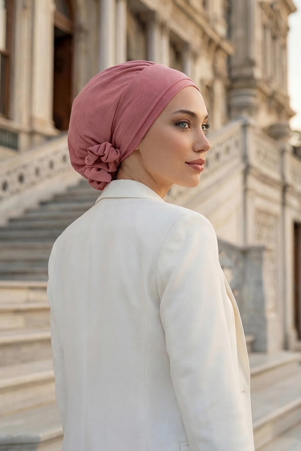 Ayşe Tasarım Zarif Hazır Türban,Koyu Pembe,HT-92