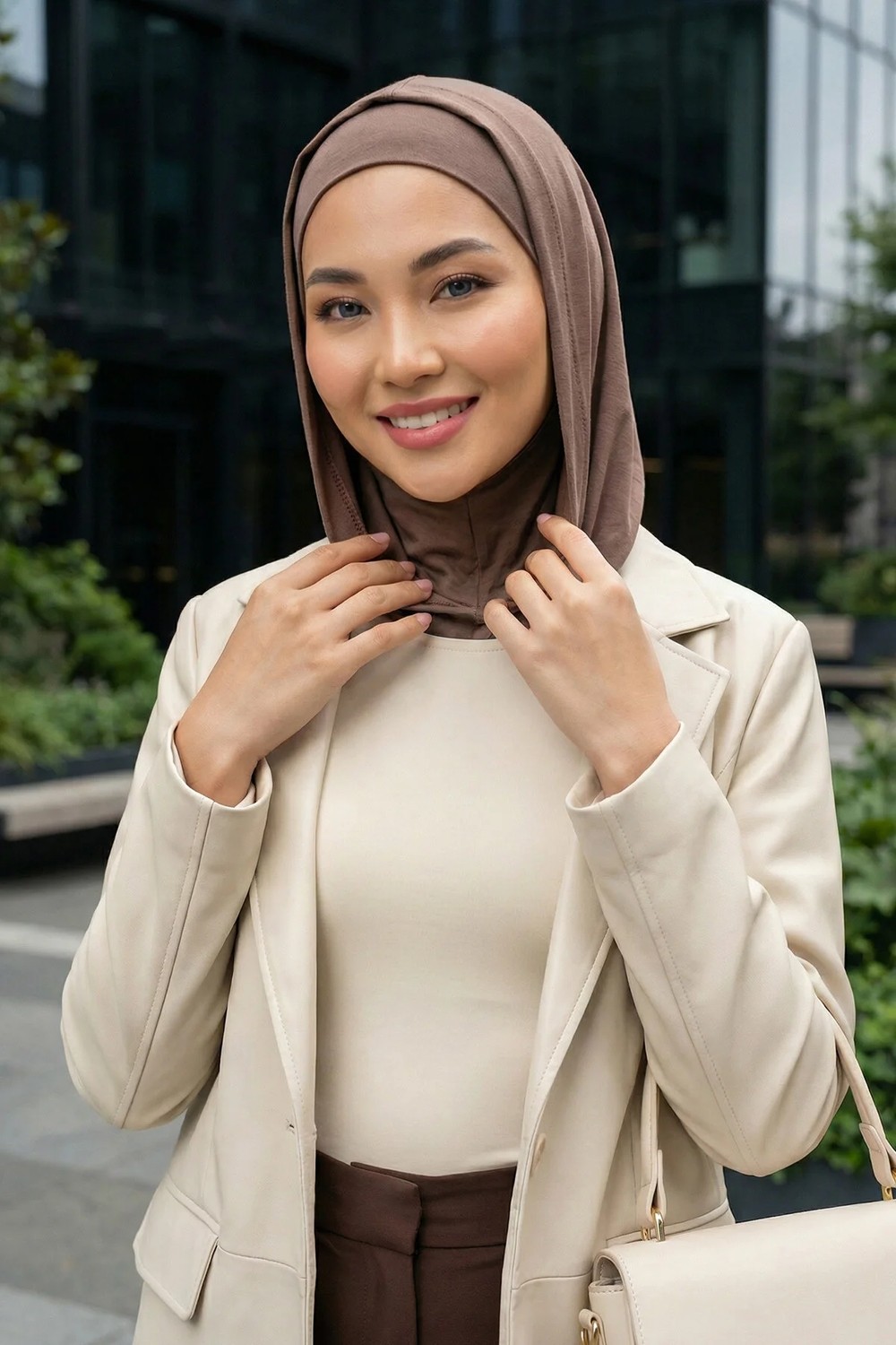 Aisha's Design Kapşon ve Kapatıcı Özellikli Penye Kadın Hazır Bone,B-89P,Pudra