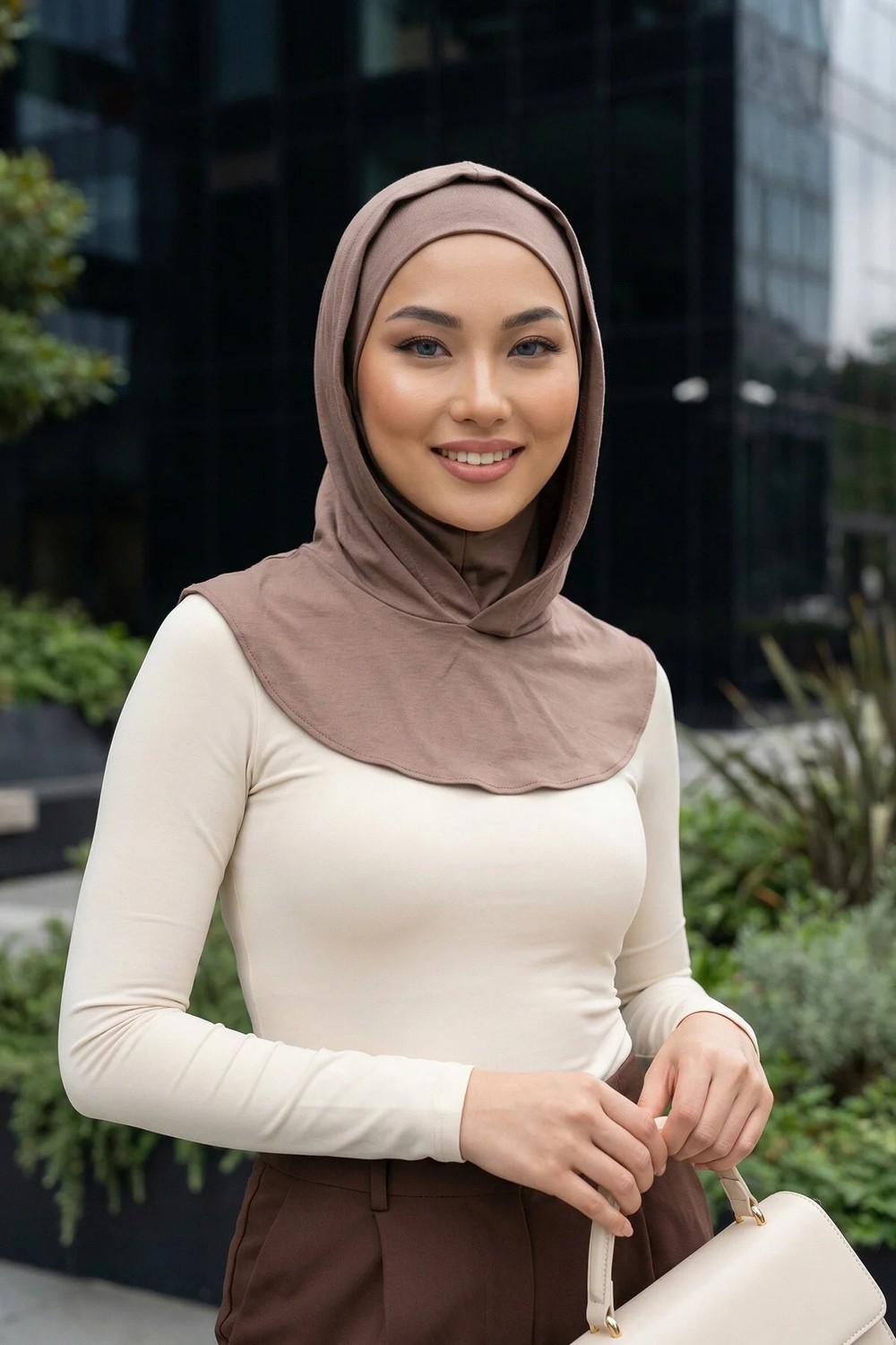 Aisha's Design Kapşon ve Kapatıcı Özellikli Penye Kadın Hazır Bone,B-89P,Pudra görsel 3