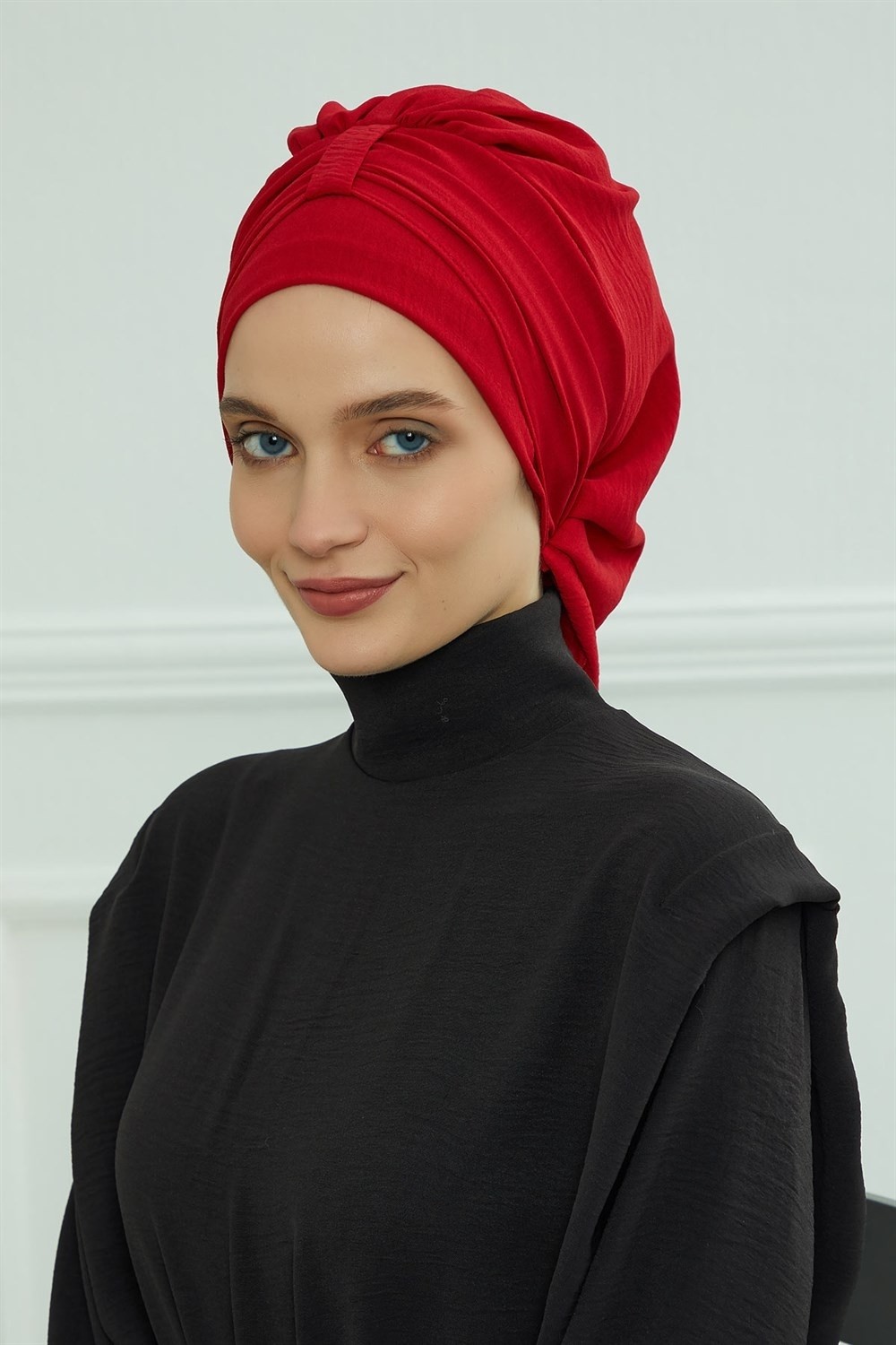 Aisha's Design Pratik Kullanışlı Hazır Türban,Kırmızı,HT-90 görsel 3