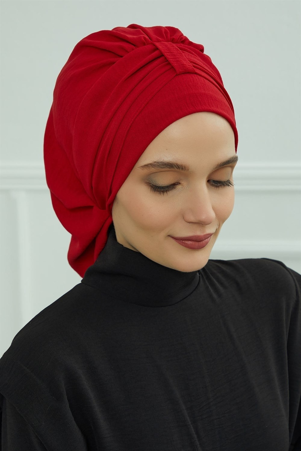 Aisha's Design Pratik Kullanışlı Hazır Türban,Kırmızı,HT-90 görsel 4