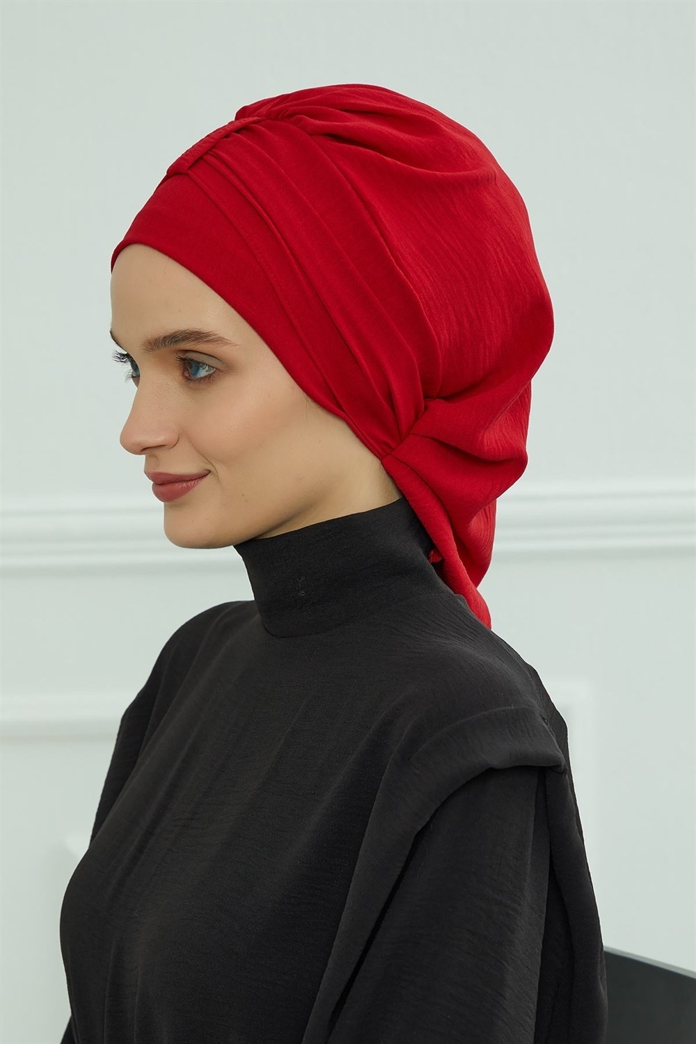 Aisha's Design Pratik Kullanışlı Hazır Türban,Kırmızı,HT-90 görsel 5