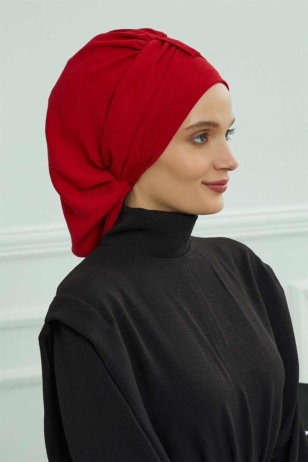 Aisha's Design Pratik Kullanışlı Hazır Türban,Kırmızı,HT-90 görsel 6