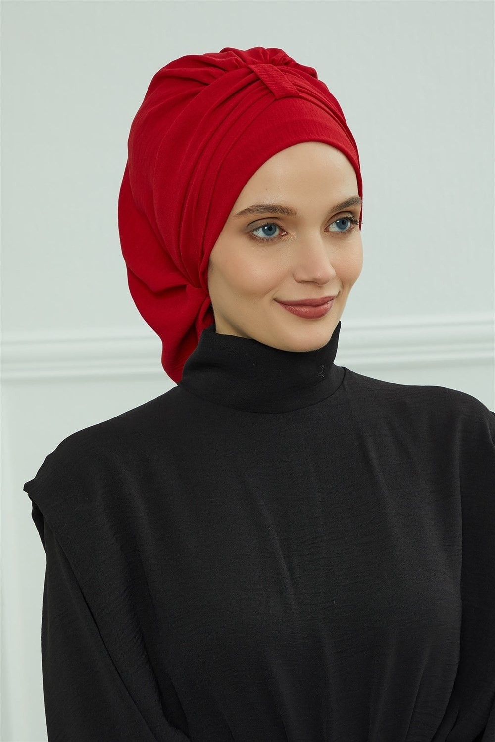 Aisha's Design Pratik Kullanışlı Hazır Türban,Kırmızı,HT-90 görsel 7