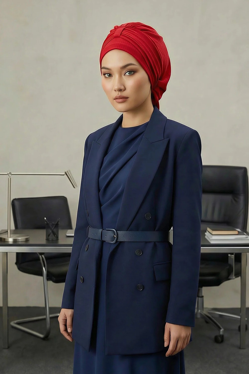 Aisha's Design Pratik Kullanışlı Hazır Türban,Kırmızı,HT-90 görsel 2