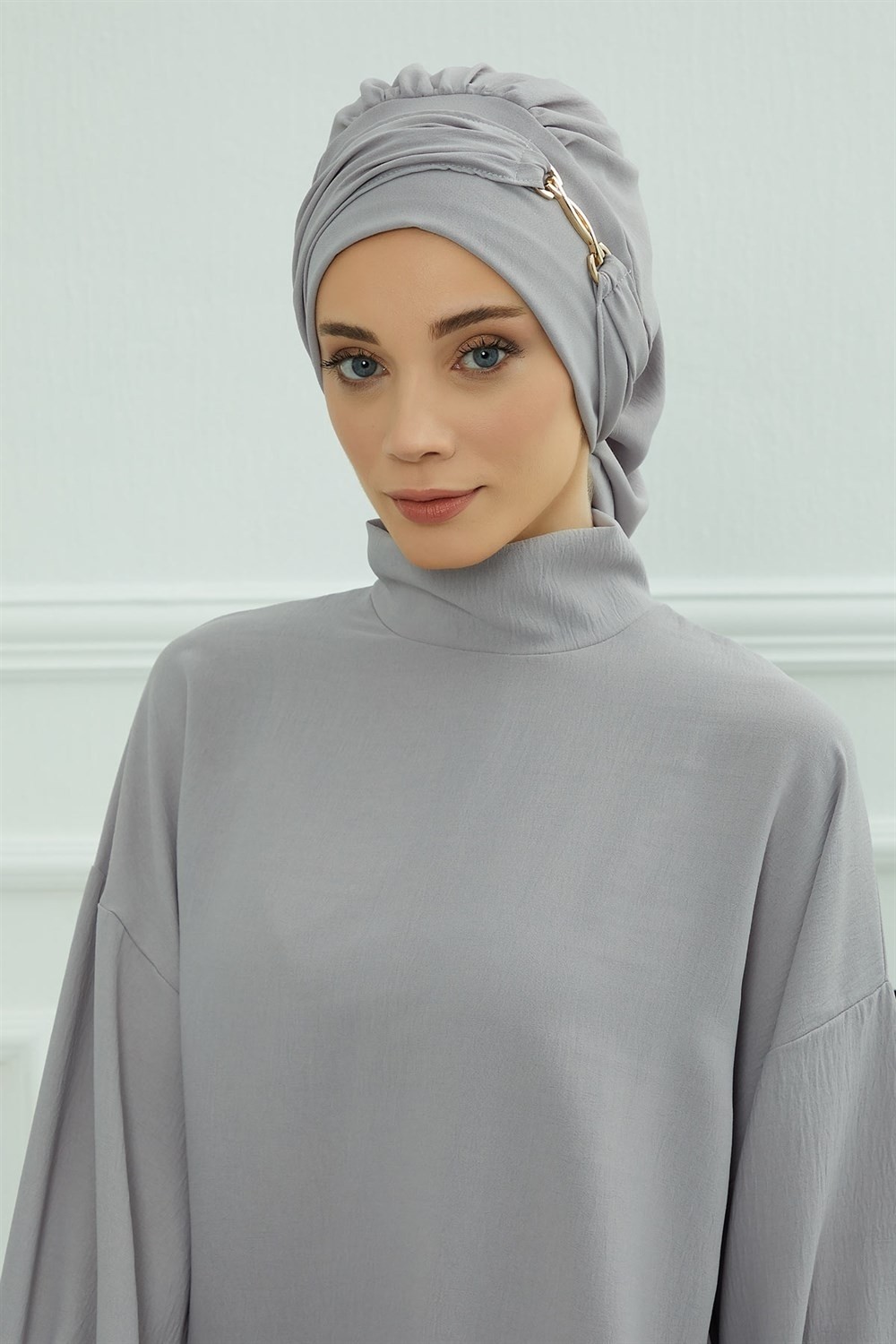 Aisha's Design Aksesuarlı Hazır Türban,Gri,HT-93 görsel 2