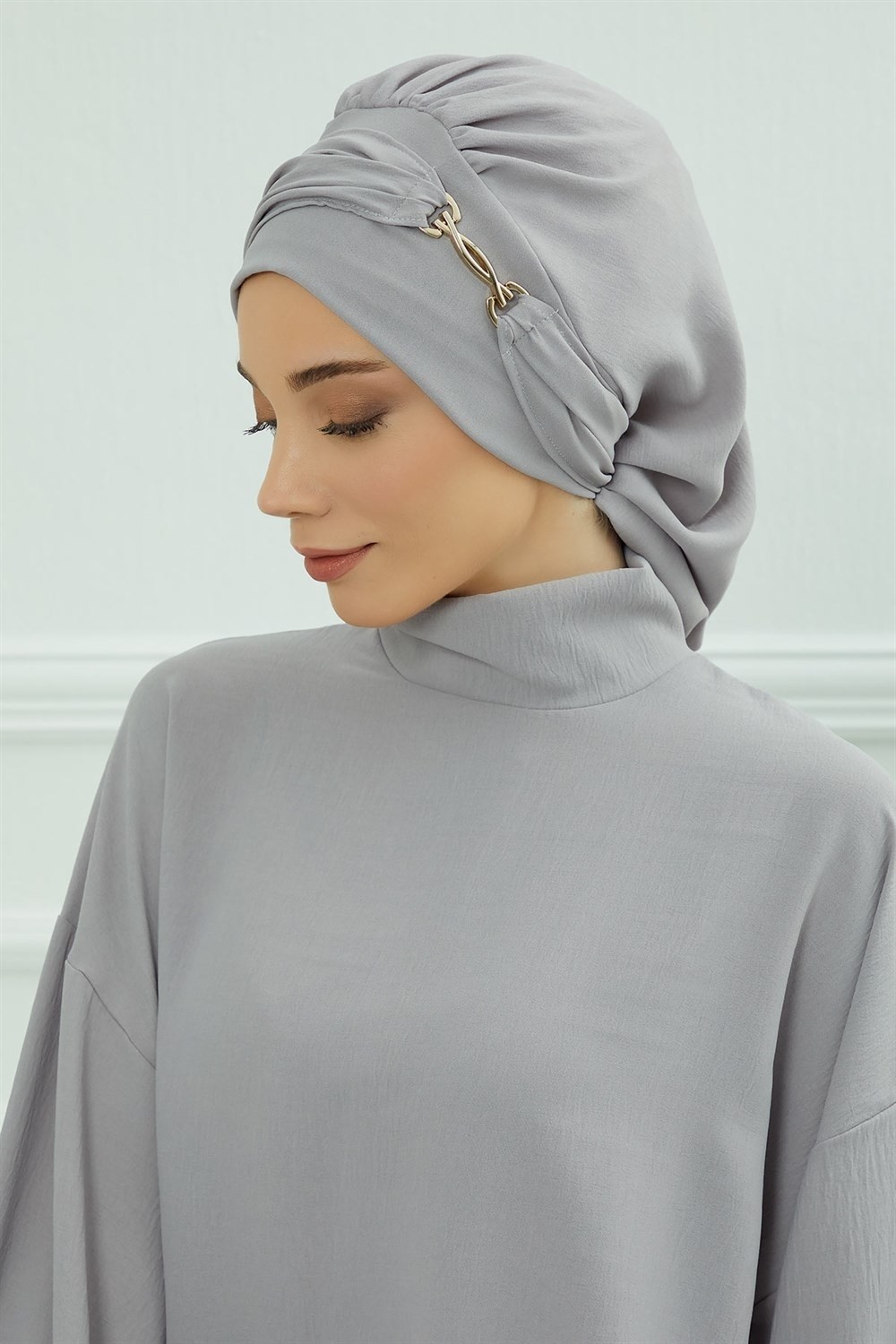 Aisha's Design Aksesuarlı Hazır Türban,Gri,HT-93 görsel 4