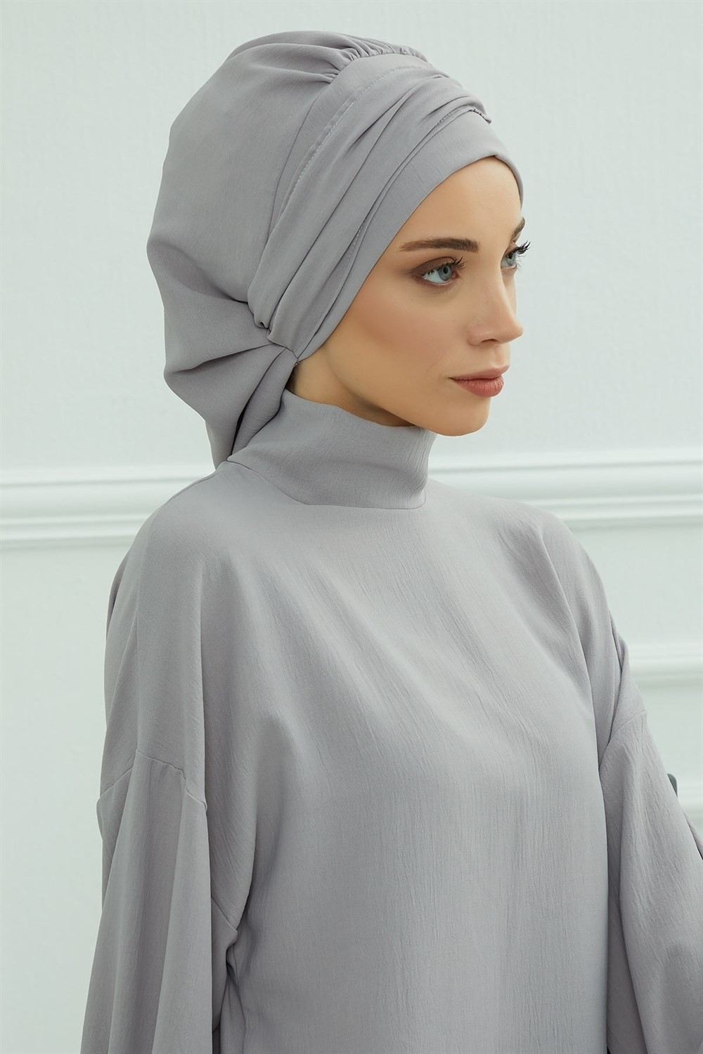 Aisha's Design Aksesuarlı Hazır Türban,Gri,HT-93 görsel 5