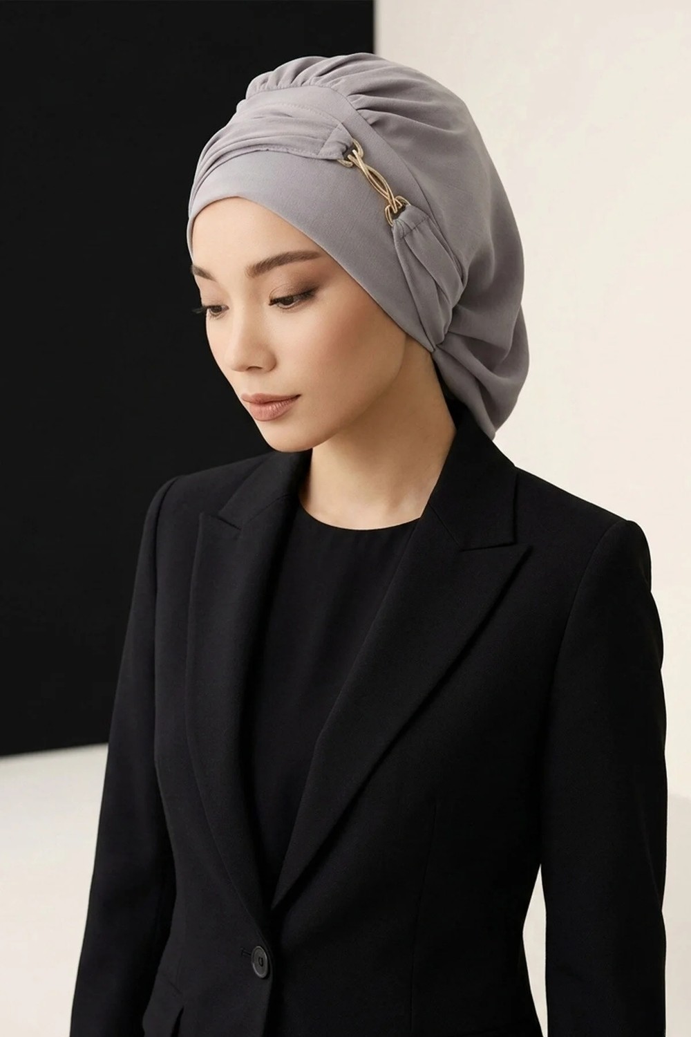 Aisha's Design Aksesuarlı Hazır Türban,Gri,HT-93