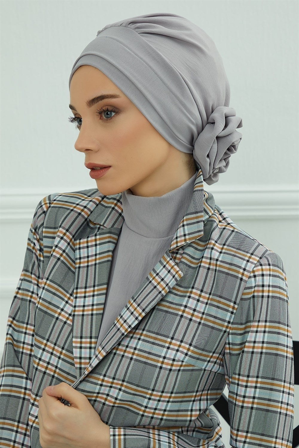 Aisha's Design Zarif Hazır Türban,Gri,HT-92 görsel 2