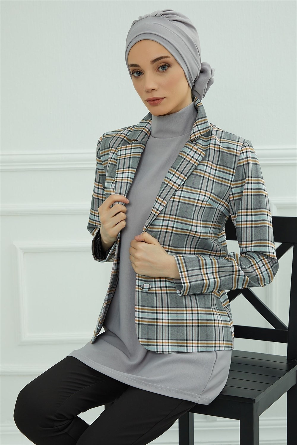 Aisha's Design Zarif Hazır Türban,Gri,HT-92 görsel 3