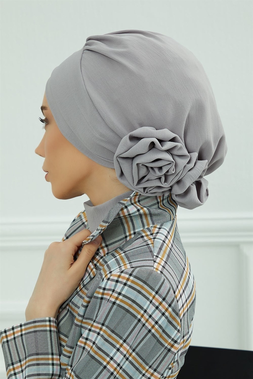 Aisha's Design Zarif Hazır Türban,Gri,HT-92 görsel 4