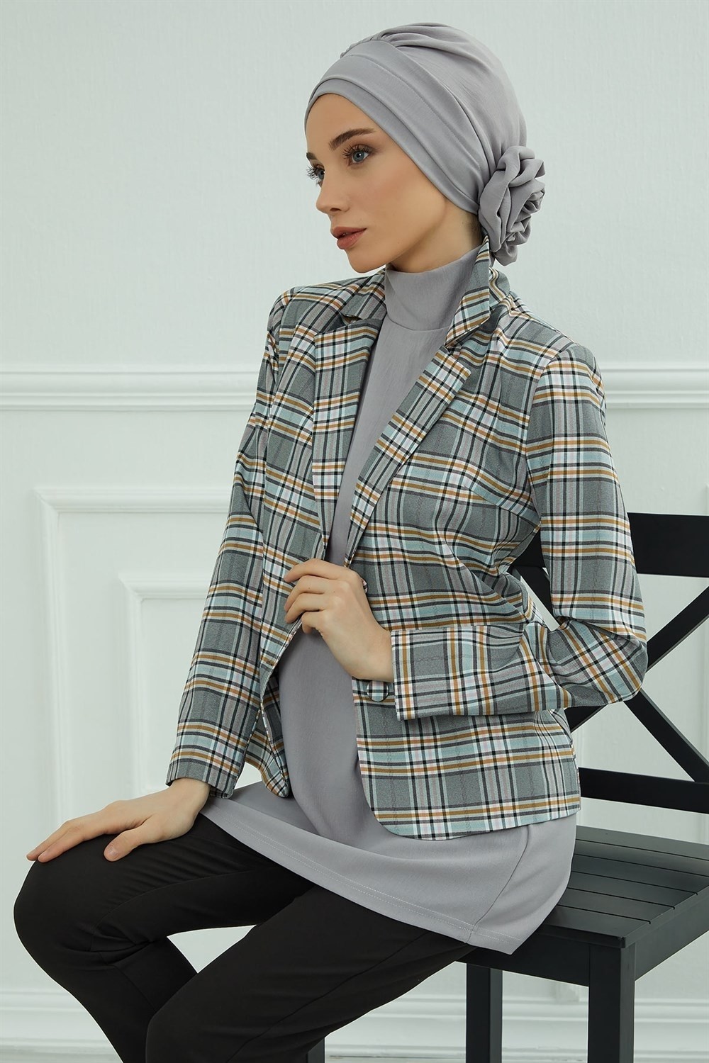 Aisha's Design Zarif Hazır Türban,Gri,HT-92 görsel 5