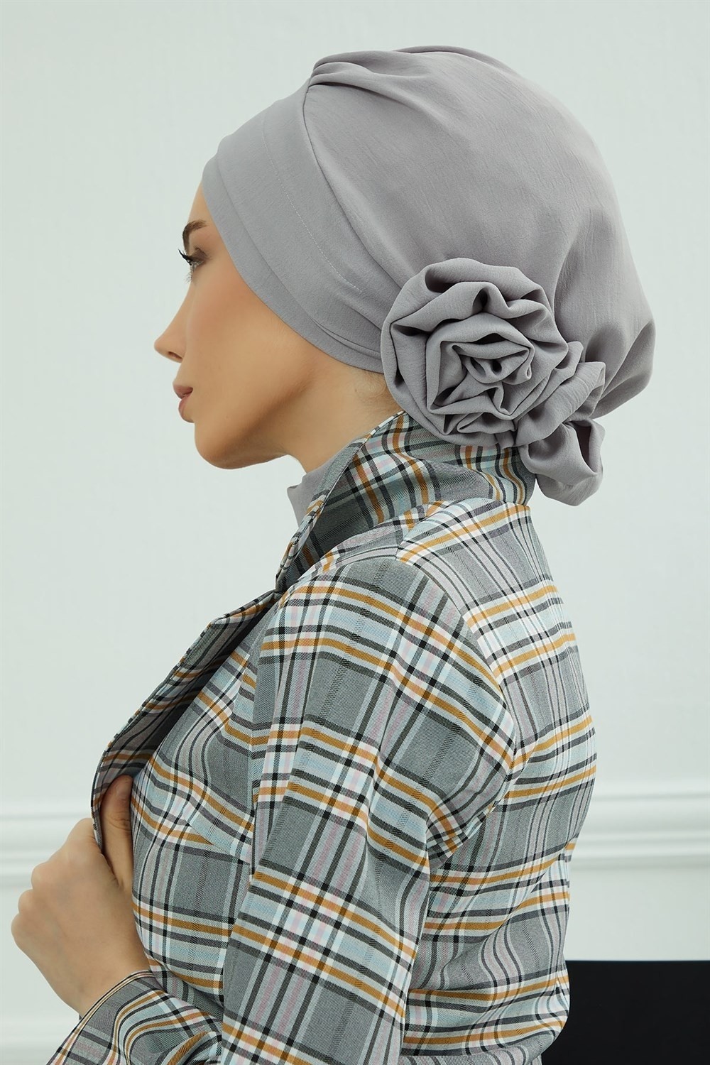 Aisha's Design Zarif Hazır Türban,Gri,HT-92 görsel 6