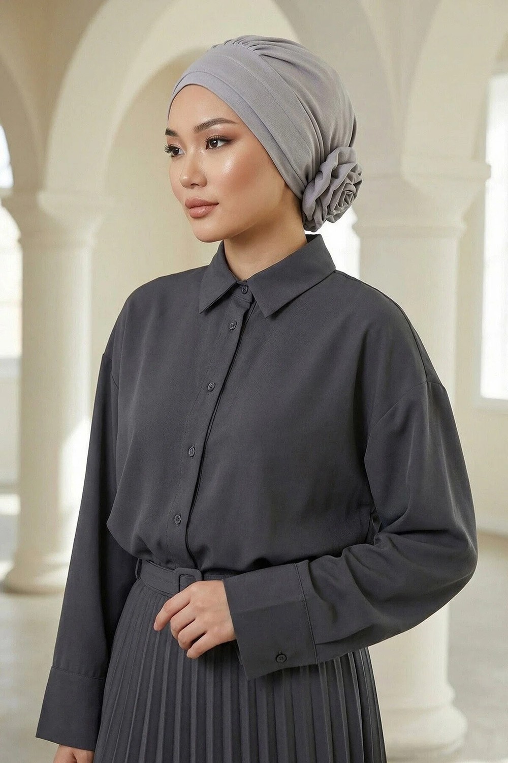Aisha's Design Zarif Hazır Türban,Gri,HT-92