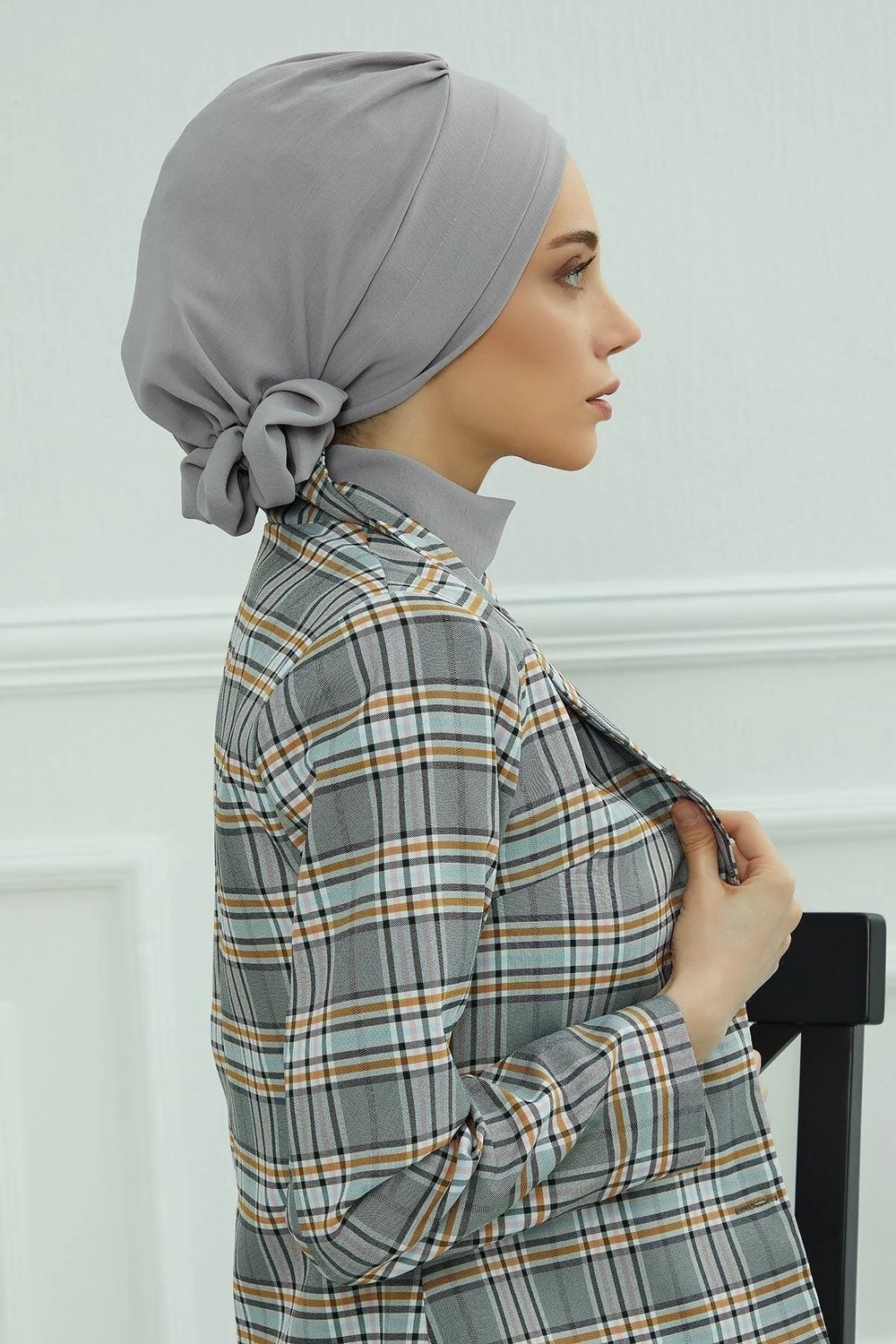 Aisha's Design Zarif Hazır Türban,Gri,HT-92 görsel 7