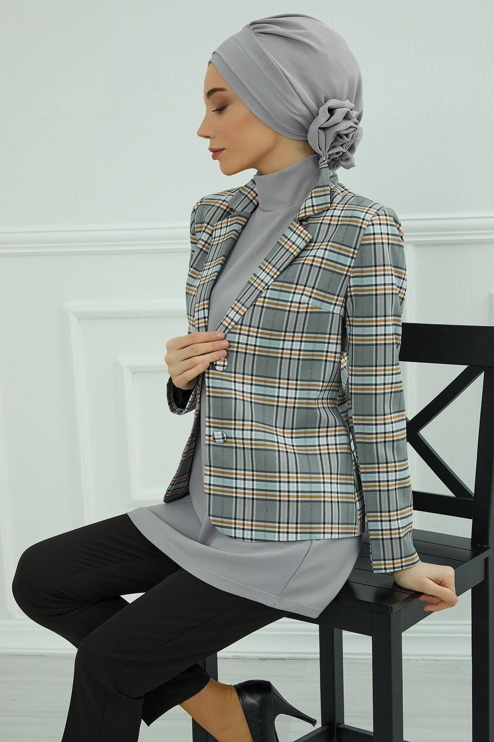 Aisha's Design Zarif Hazır Türban,Gri,HT-92 görsel 8