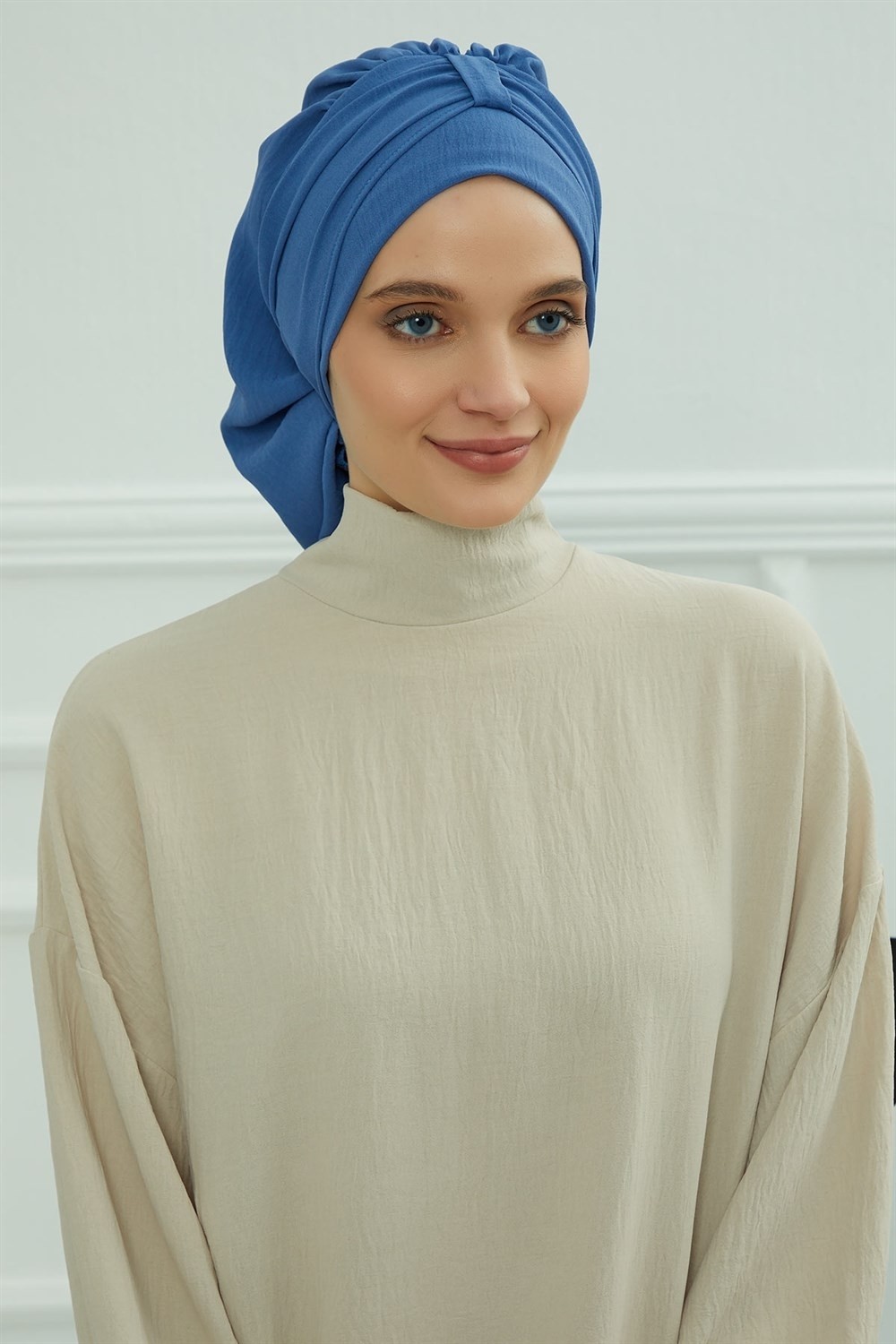 Aisha's Design Pratik Kullanışlı Hazır Türban,Mavi,HT-90 görsel 3