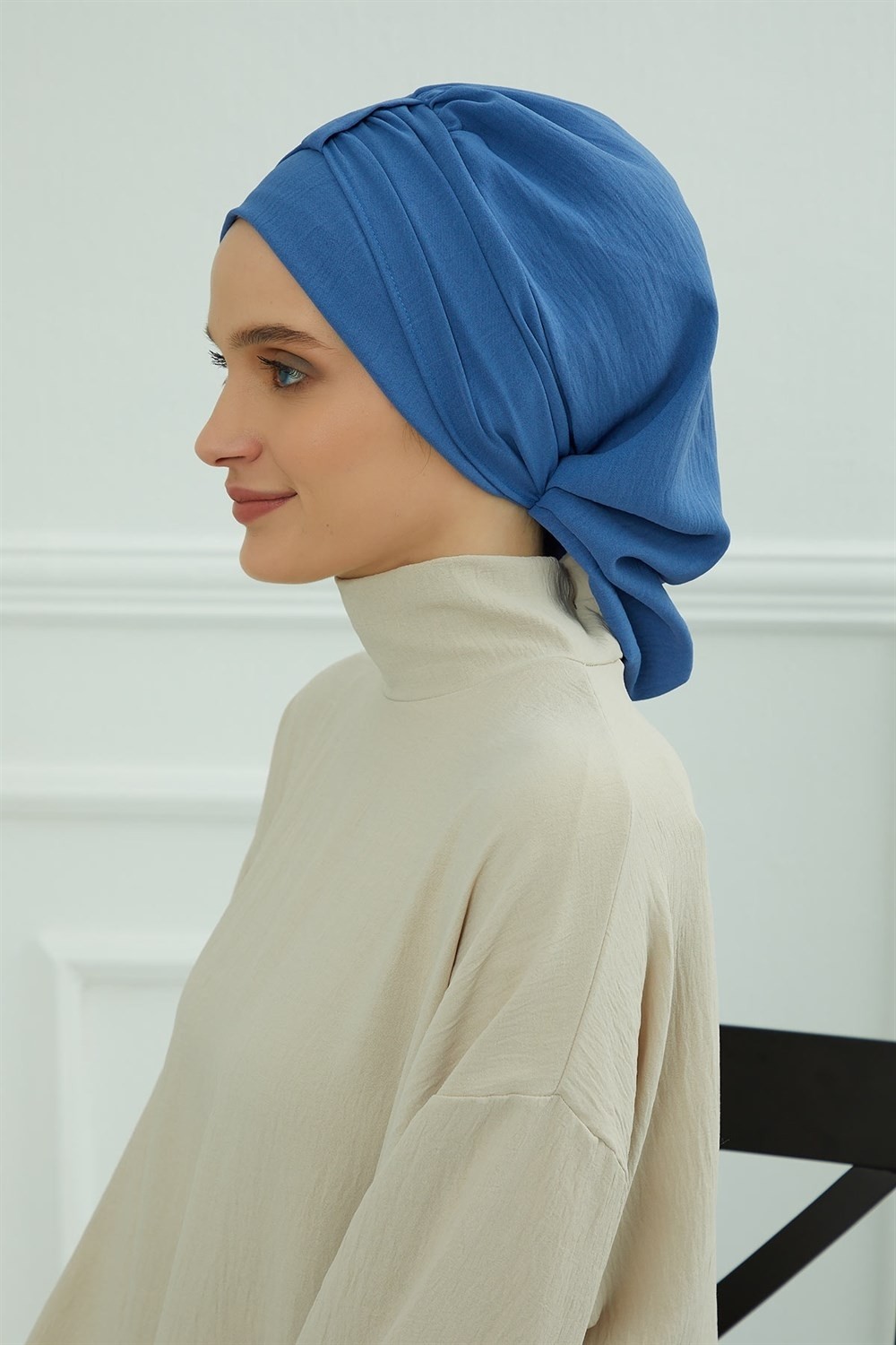 Aisha's Design Pratik Kullanışlı Hazır Türban,Mavi,HT-90 görsel 4
