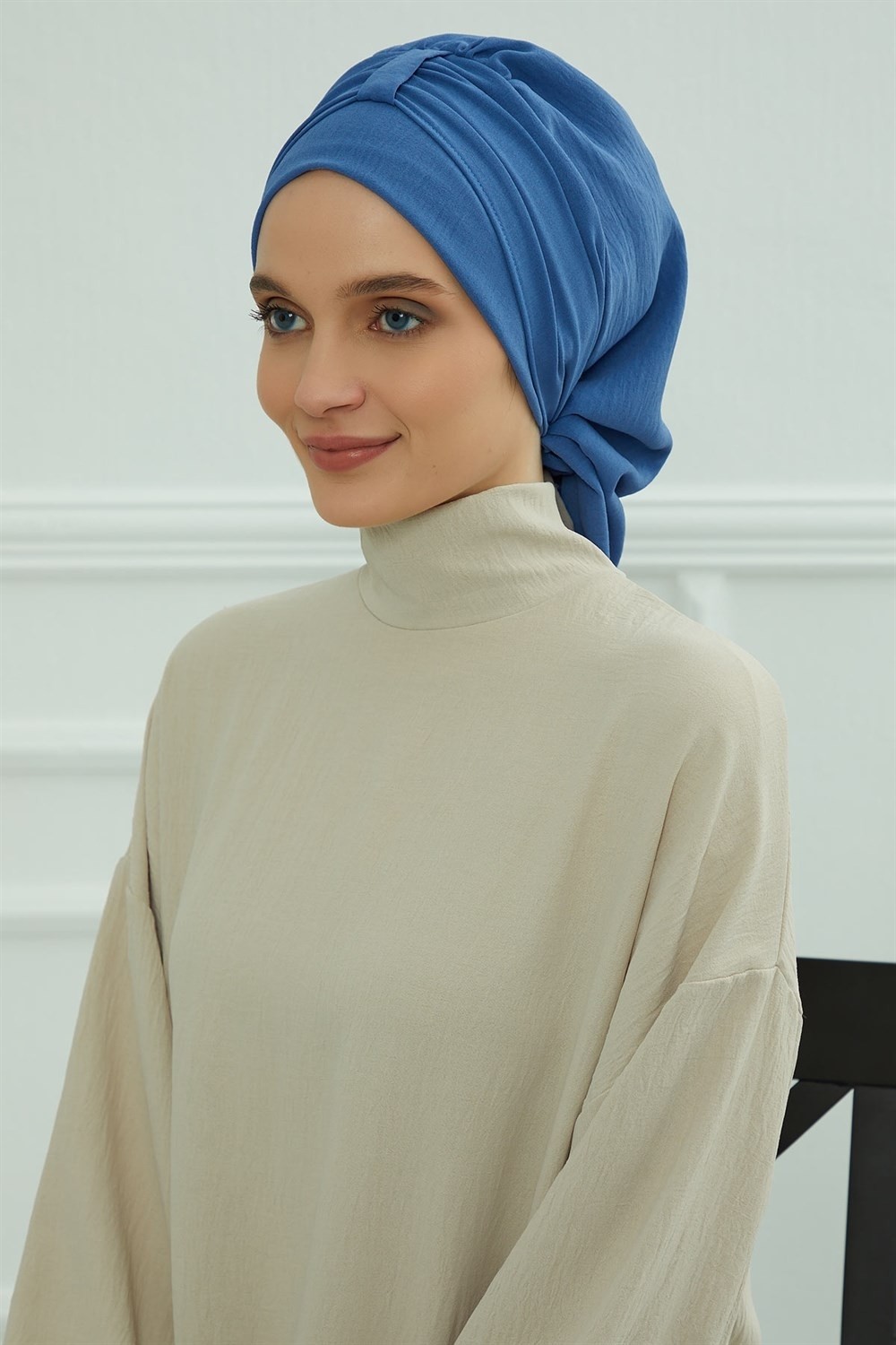 Aisha's Design Pratik Kullanışlı Hazır Türban,Mavi,HT-90 görsel 6