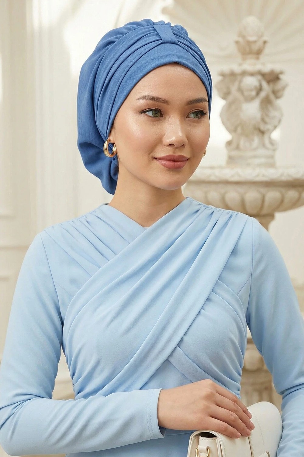 Aisha's Design Pratik Kullanışlı Hazır Türban,Mavi,HT-90
