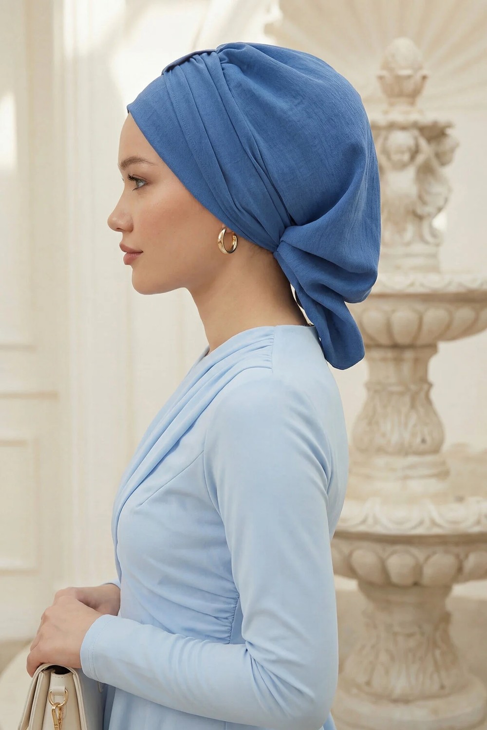 Aisha's Design Pratik Kullanışlı Hazır Türban,Mavi,HT-90 görsel 2