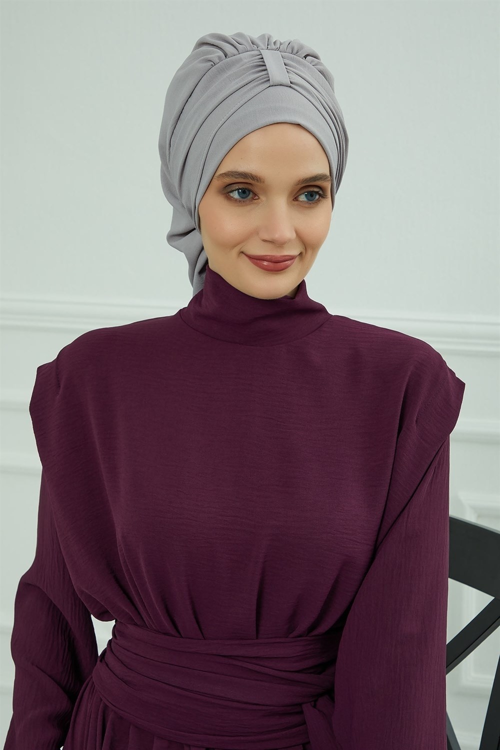 Aisha's Design Pratik Kullanışlı Hazır Türban,Gri,HT-90 görsel 3