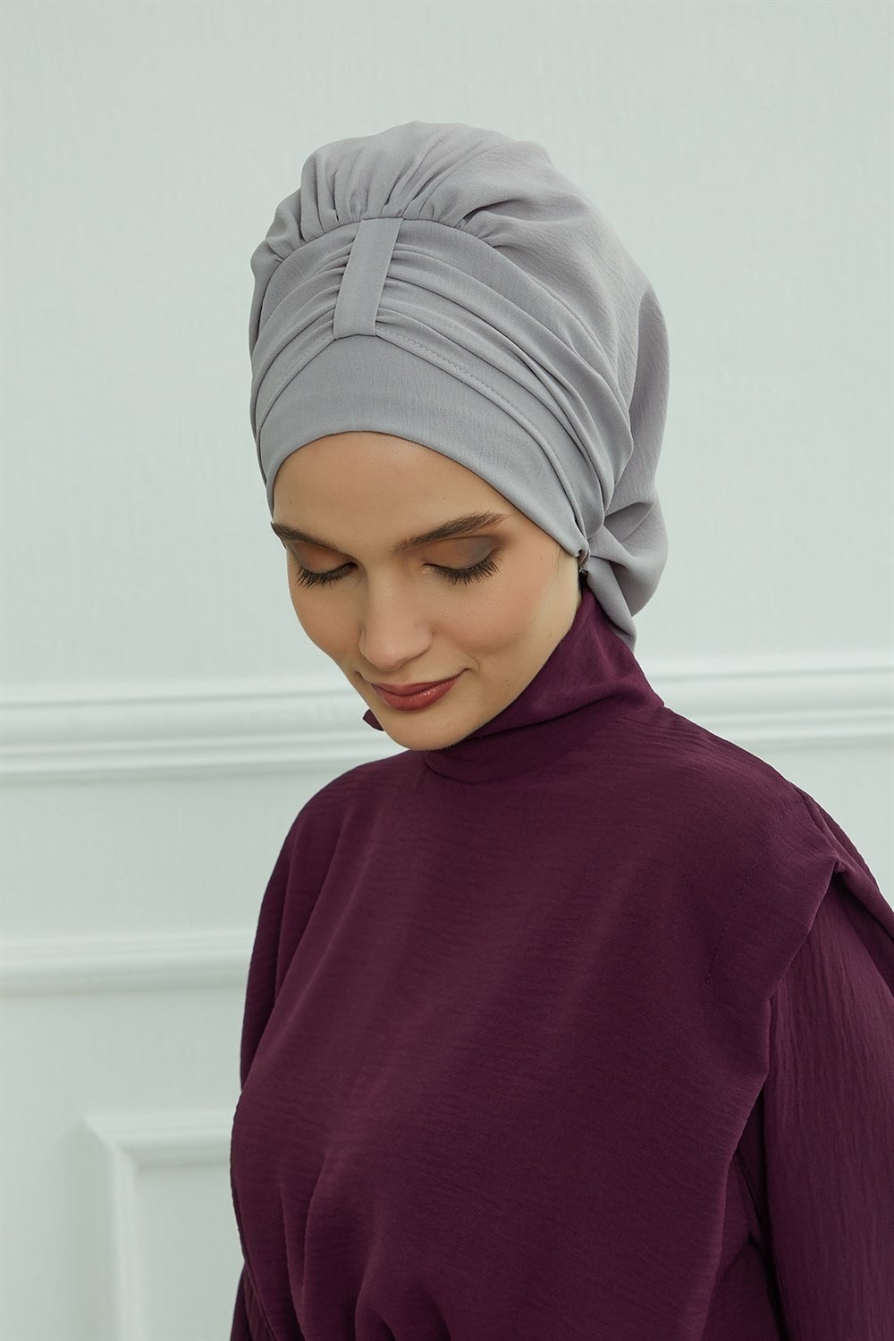 Aisha's Design Pratik Kullanışlı Hazır Türban,Gri,HT-90 görsel 4