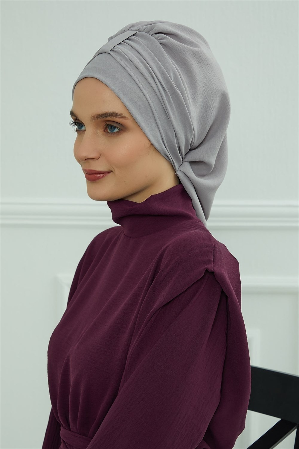 Aisha's Design Pratik Kullanışlı Hazır Türban,Gri,HT-90 görsel 5