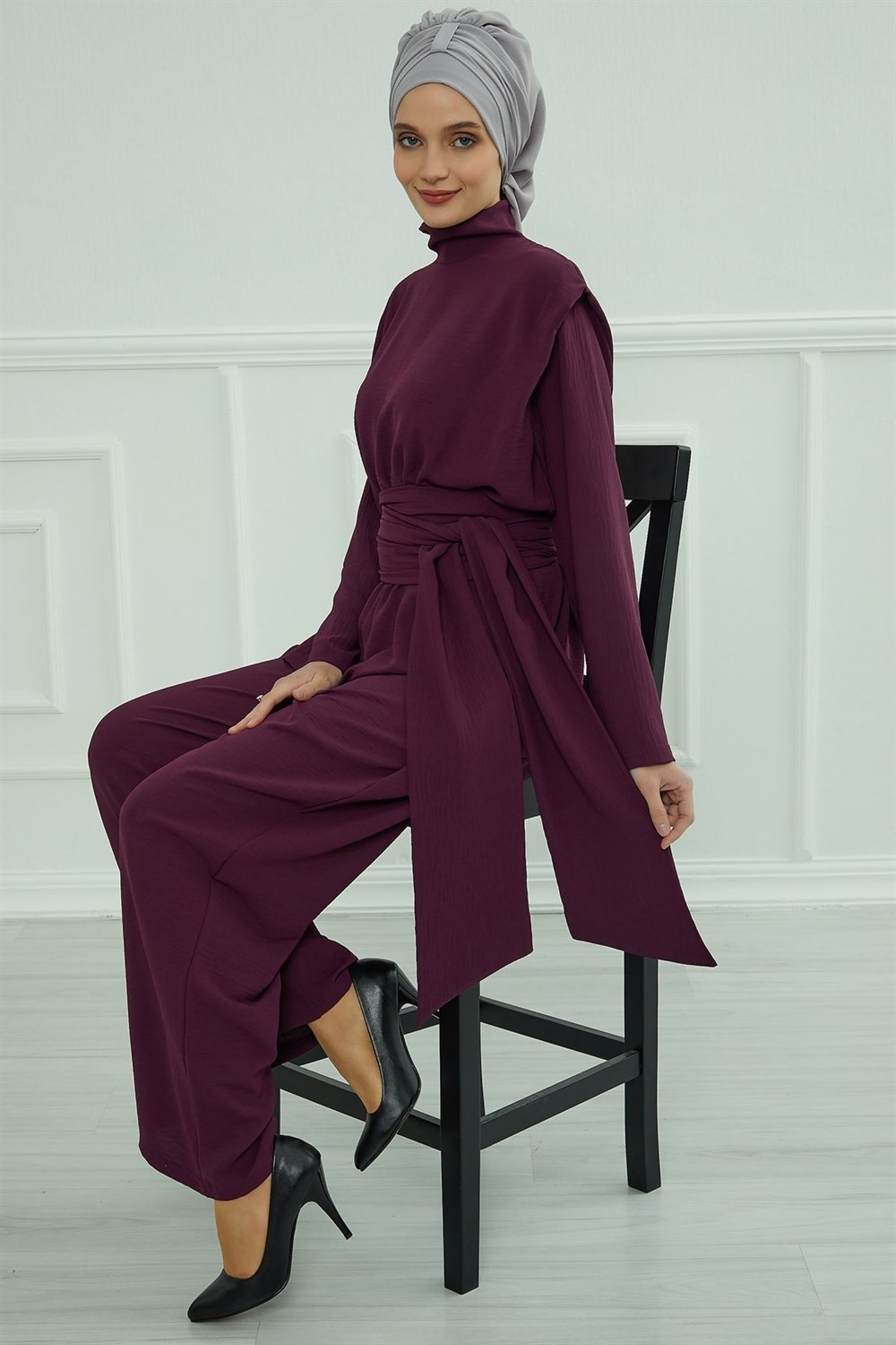 Aisha's Design Pratik Kullanışlı Hazır Türban,Gri,HT-90 görsel 6