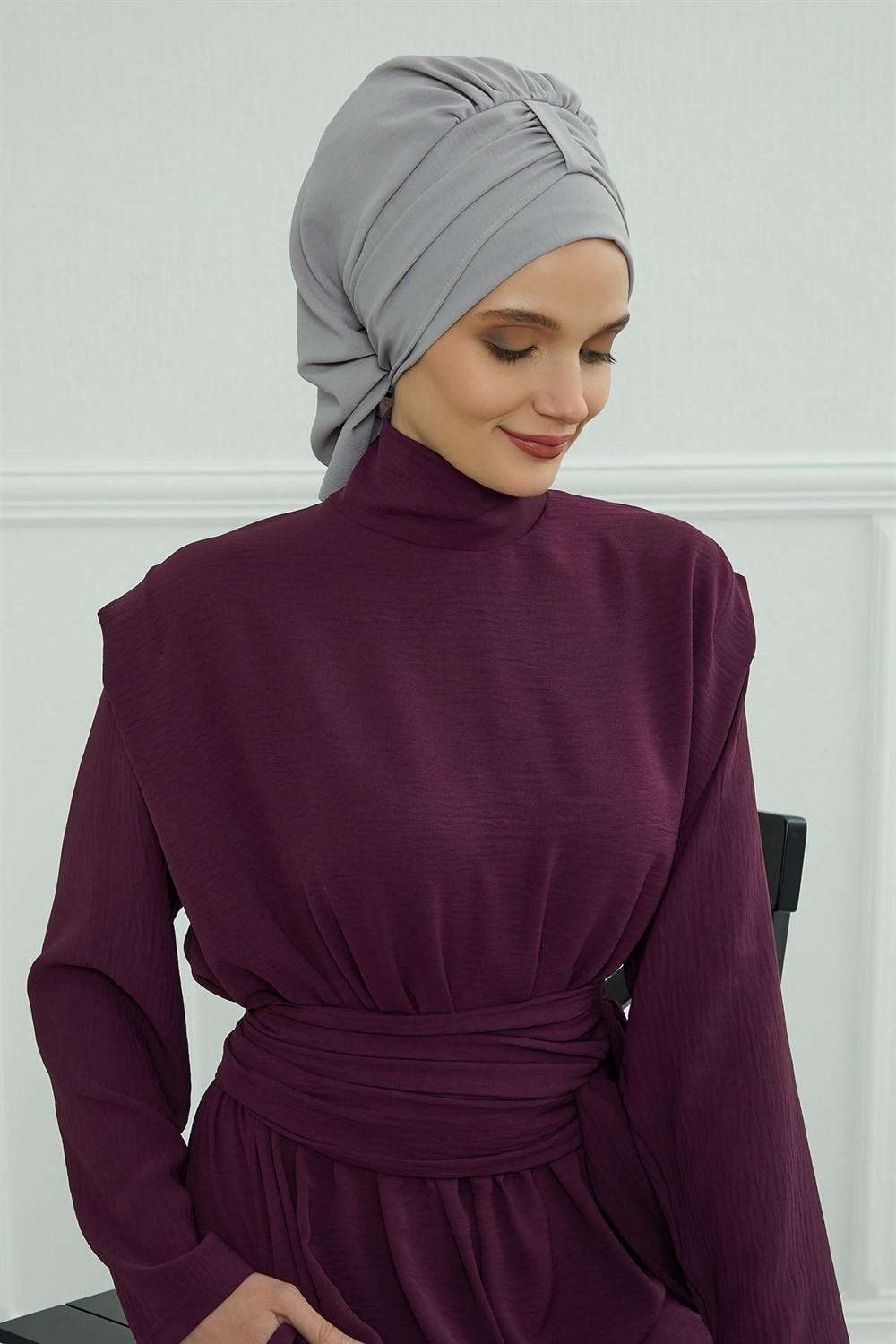 Aisha's Design Pratik Kullanışlı Hazır Türban,Gri,HT-90 görsel 7