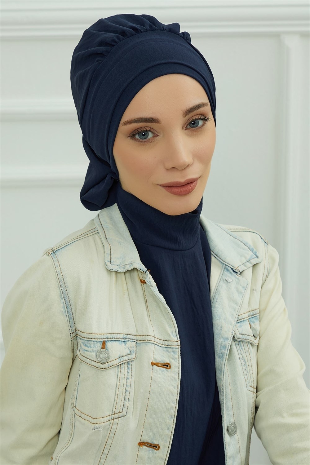 Aisha's Design Pileli Hazır Türban,Lacivert,HT-91