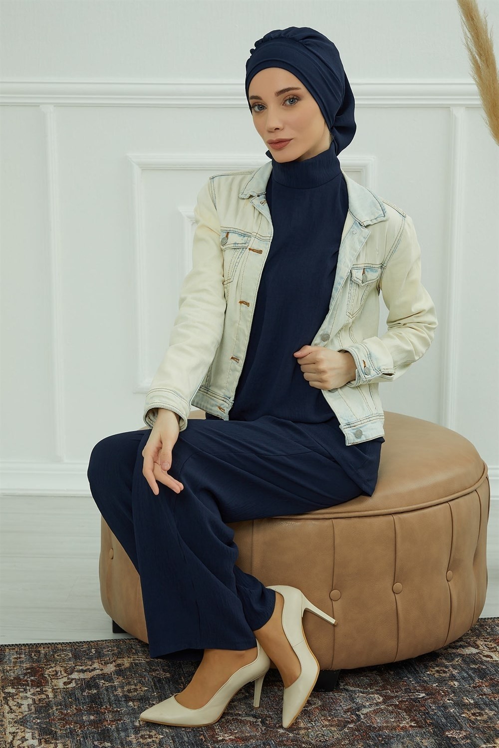 Aisha's Design Pileli Hazır Türban,Lacivert,HT-91 görsel 2
