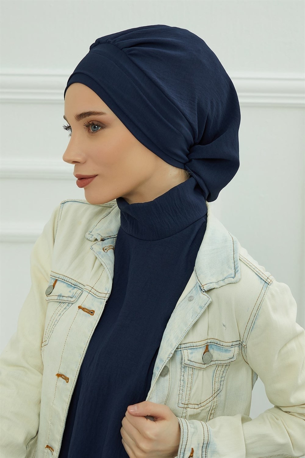 Aisha's Design Pileli Hazır Türban,Lacivert,HT-91 görsel 3