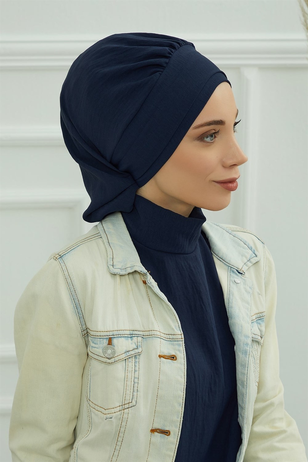 Aisha's Design Pileli Hazır Türban,Lacivert,HT-91 görsel 4