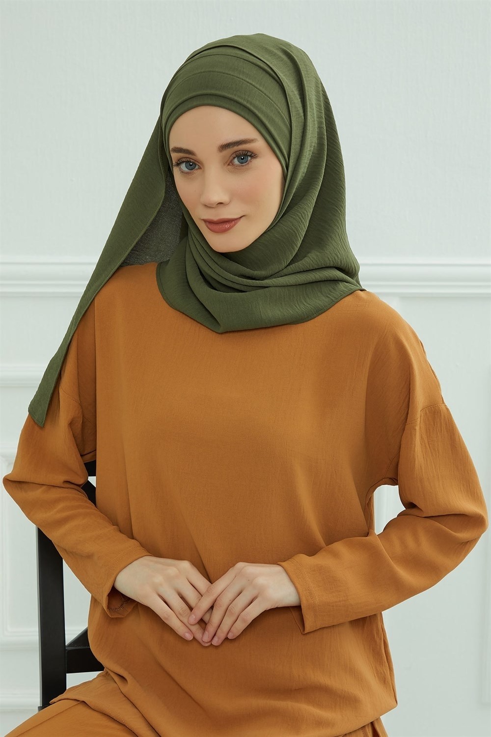 Aisha's Design Pileli Tasarım Şal,Haki Yeşili,CPS-93