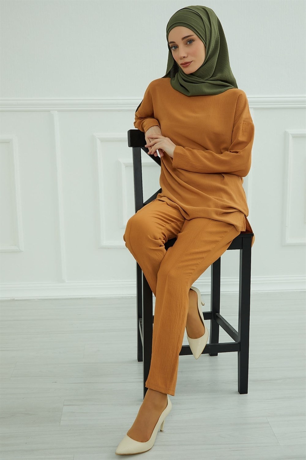 Aisha's Design Pileli Tasarım Şal,Haki Yeşili,CPS-93 görsel 2