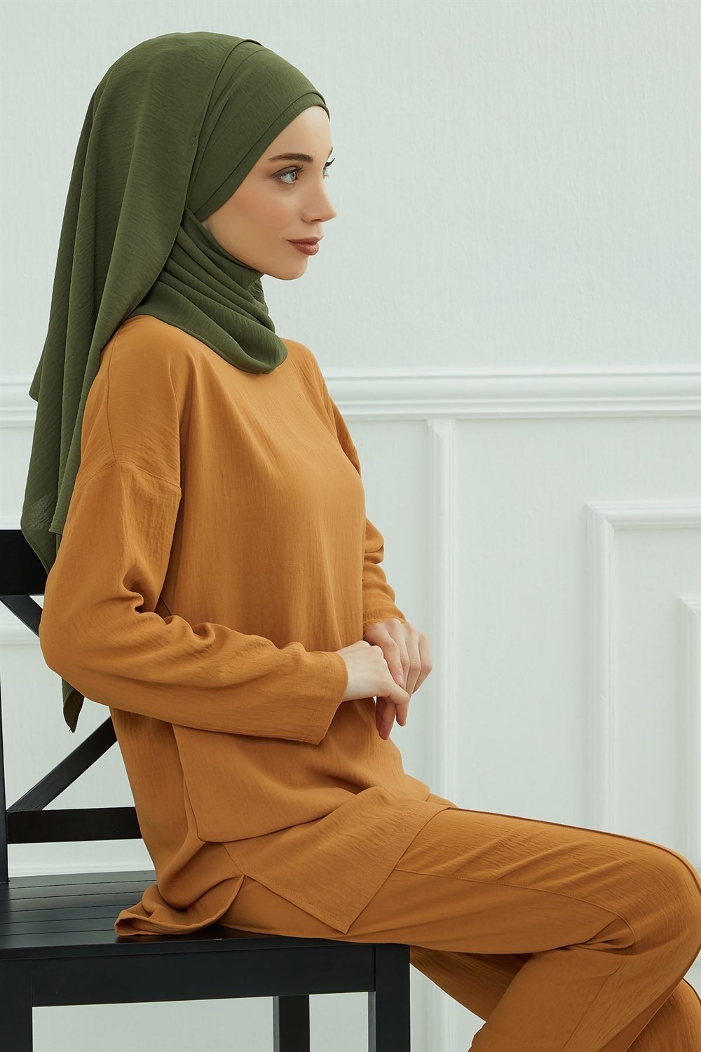 Aisha's Design Pileli Tasarım Şal,Haki Yeşili,CPS-93 görsel 4